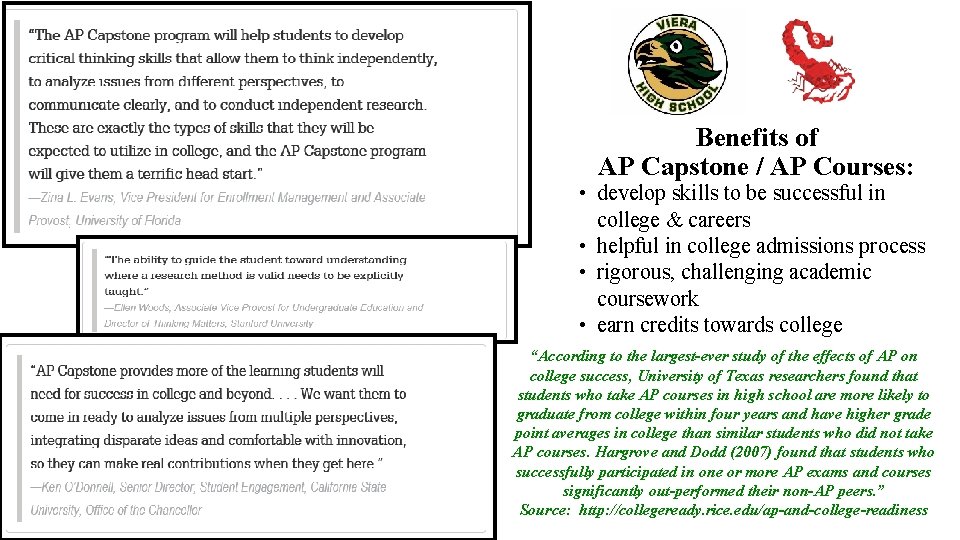 Benefits of AP Capstone / AP Courses: • develop skills to be successful in