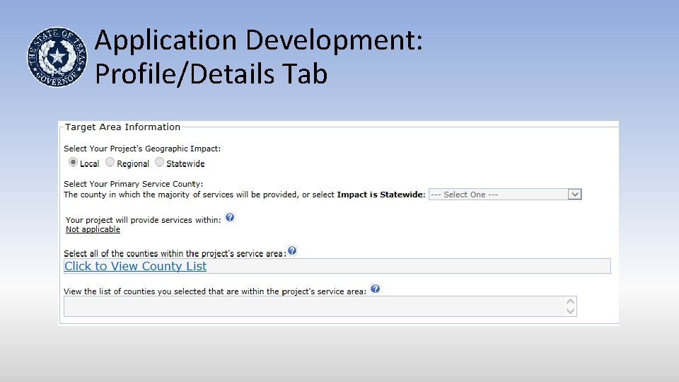 Application Development: Profile/Details Tab 