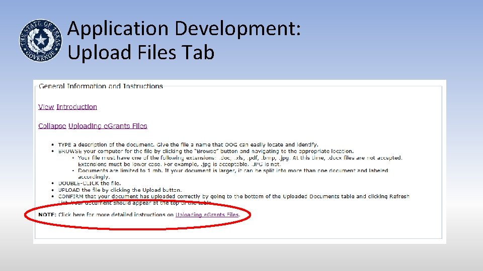 Application Development: Upload Files Tab Click here 
