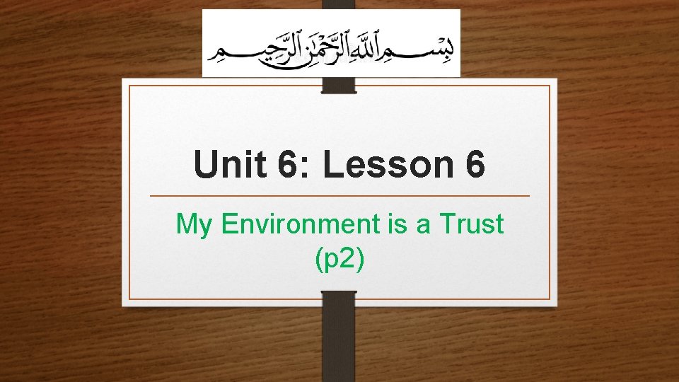 Unit 6: Lesson 6 My Environment is a Trust (p 2) 