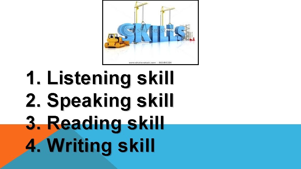 1. Listening skill 2. Speaking skill 3. Reading skill 4. Writing skill 