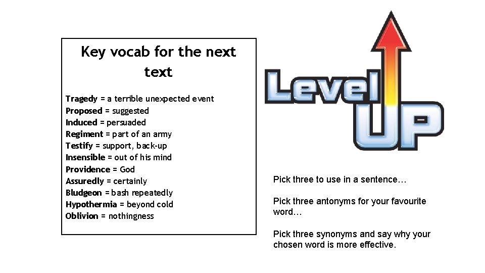 Key vocab for the next text Tragedy = a terrible unexpected event Proposed =