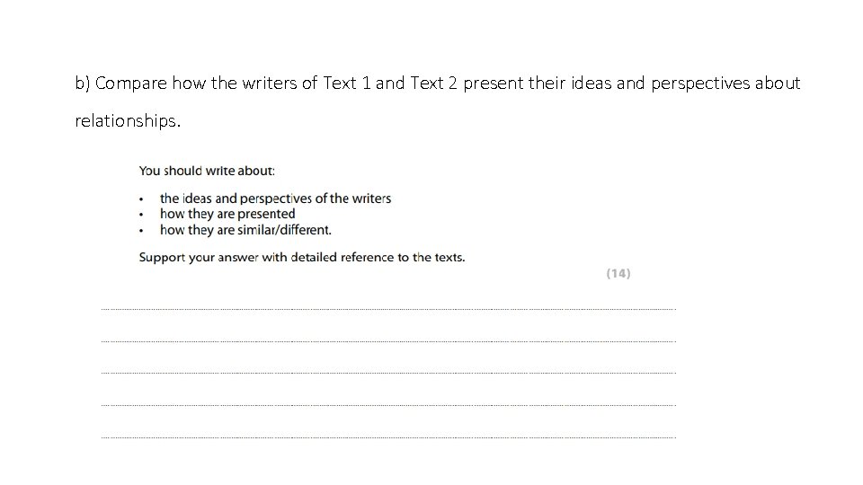 b) Compare how the writers of Text 1 and Text 2 present their ideas