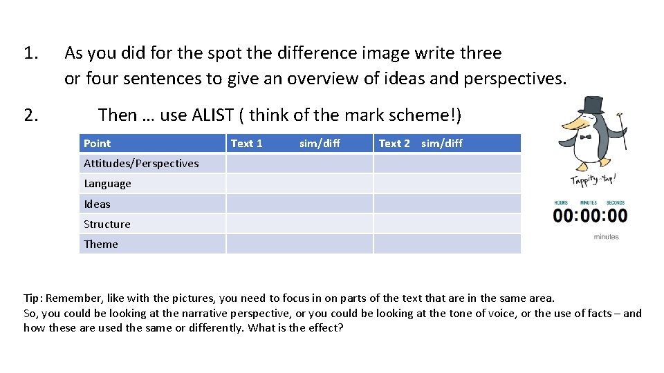 1. 2. As you did for the spot the difference image write three or