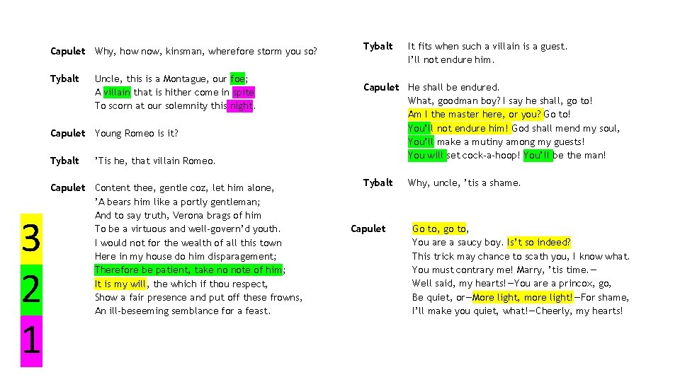 Capulet Tybalt 3 2 1 Why, how now, kinsman, wherefore storm you so? Uncle,