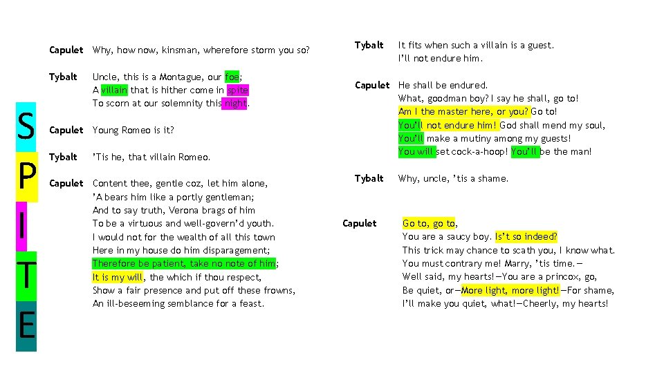 Capulet Tybalt S P I T E Why, how now, kinsman, wherefore storm you