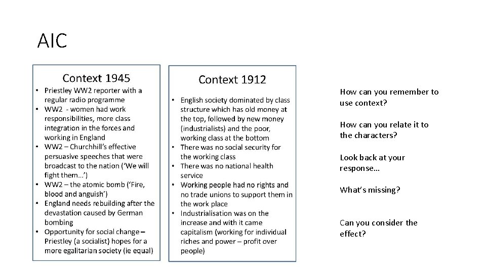 AIC How can you remember to use context? How can you relate it to