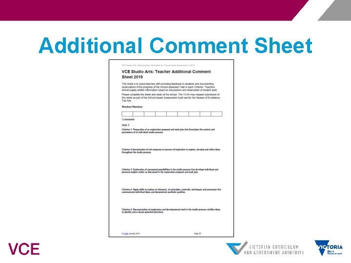 Additional Comment Sheet 