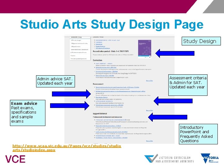 Studio Arts Study Design Page Study Design Admin advice SAT. Updated each year Assessment