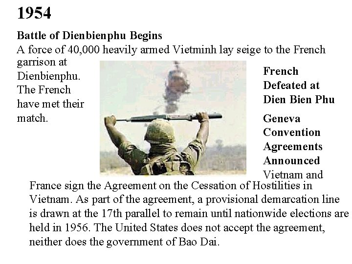 1954 Battle of Dienbienphu Begins A force of 40, 000 heavily armed Vietminh lay