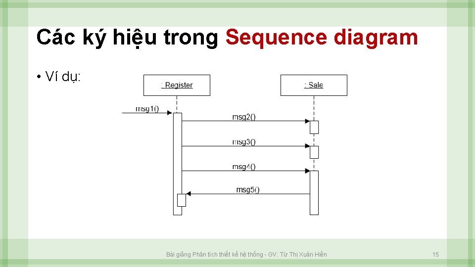 Các ký hiệu trong Sequence diagram • Ví dụ: Bài giảng Phân tích thiết