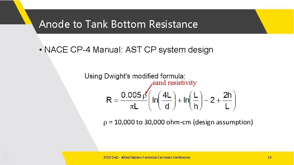 Anode to Tank Bottom Resistance • NACE CP-4 Manual: AST CP system design sand