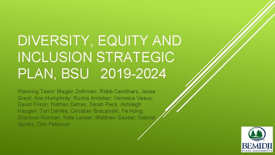 DIVERSITY, EQUITY AND INCLUSION STRATEGIC PLAN, BSU 2019 -2024 Planning Team: Megan Zothman; Robb