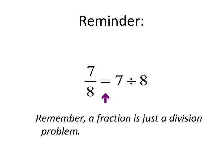 Reminder: Remember, a fraction is just a division problem. 