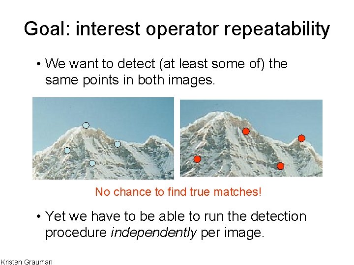 Goal: interest operator repeatability • We want to detect (at least some of) the Goal: interest operator repeatability • We want to detect (at least some of) the