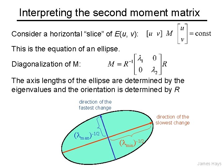 Interpreting the second moment matrix Consider a horizontal “slice” of E(u, v): This is Interpreting the second moment matrix Consider a horizontal “slice” of E(u, v): This is