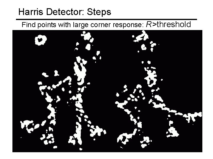 Harris Detector: Steps Find points with large corner response: R>threshold Harris Detector: Steps Find points with large corner response: R>threshold