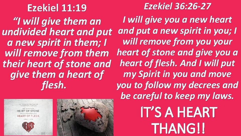 Ezekiel 36: 26 -27 Ezekiel 11: 19 I will give you a new heart Ezekiel 36: 26 -27 Ezekiel 11: 19 I will give you a new heart