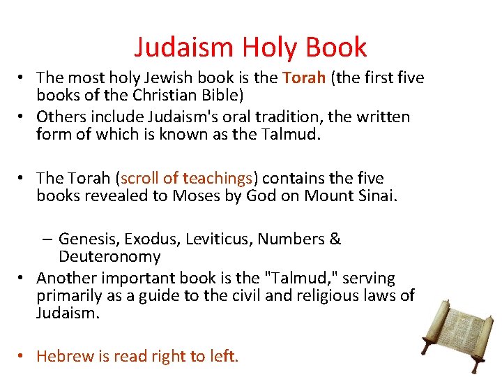 Judaism Holy Book • The most holy Jewish book is the Torah (the first Judaism Holy Book • The most holy Jewish book is the Torah (the first