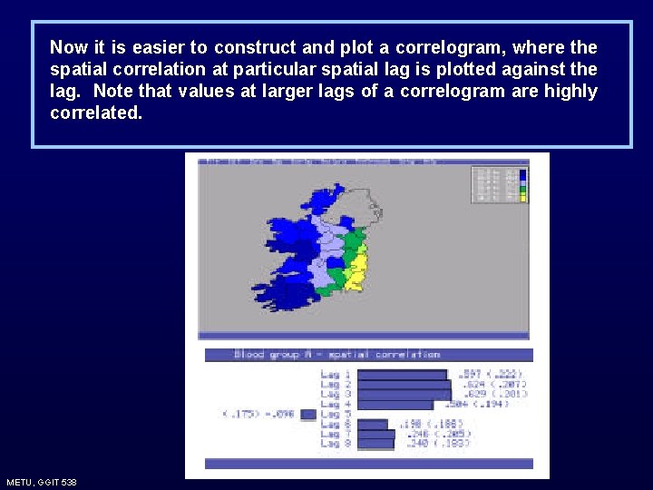 Now it is easier to construct and plot a correlogram, where the spatial correlation Now it is easier to construct and plot a correlogram, where the spatial correlation