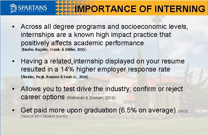 IMPORTANCE OF INTERNING • Across all degree programs and socioeconomic levels, internships are a