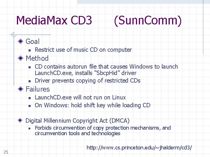 Media. Max CD 3 (Sunn. Comm) Goal n Restrict use of music CD on