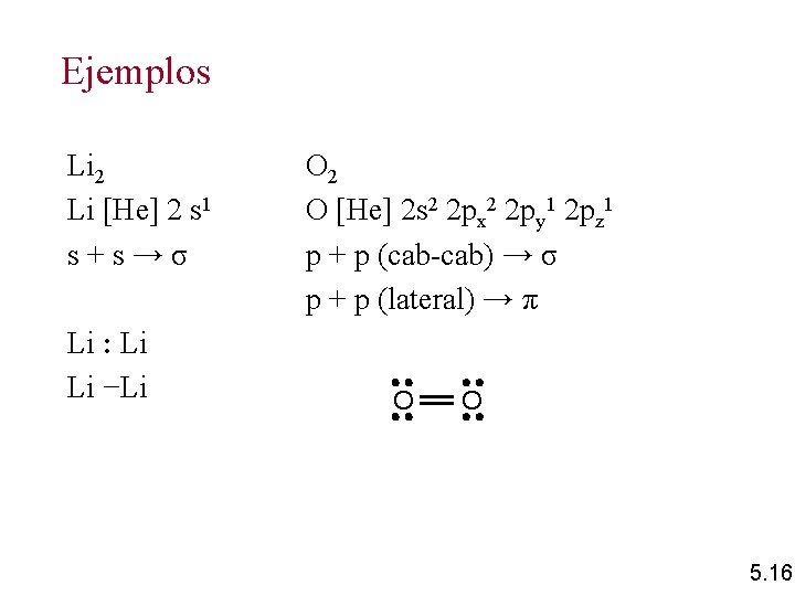 Ejemplos Li 2 Li [He] 2 s 1 s+s→σ Li : Li Li −Li