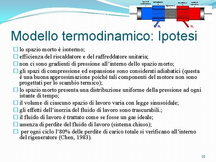 Modello termodinamico: Ipotesi � lo spazio morto è isotermo; � efficienza del riscaldatore e