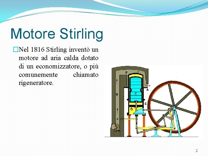 Motore Stirling �Nel 1816 Stirling inventò un motore ad aria calda dotato di un