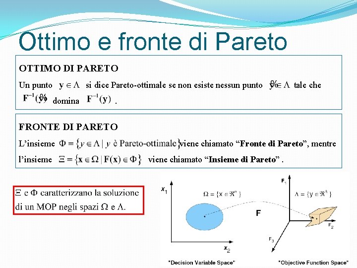 Ottimo e fronte di Pareto OTTIMO DI PARETO Un punto si dice Pareto-ottimale se