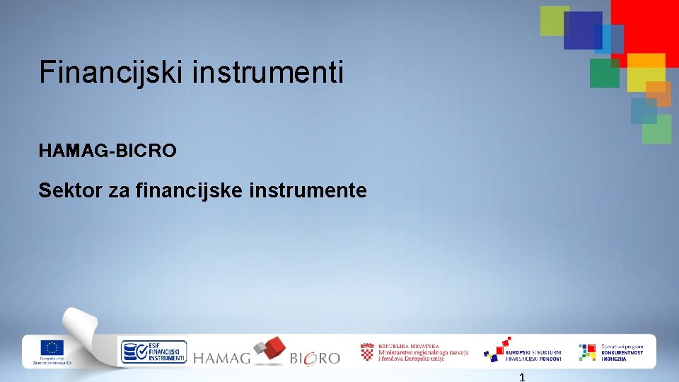 Financijski instrumenti HAMAG-BICRO Sektor za financijske instrumente 1 