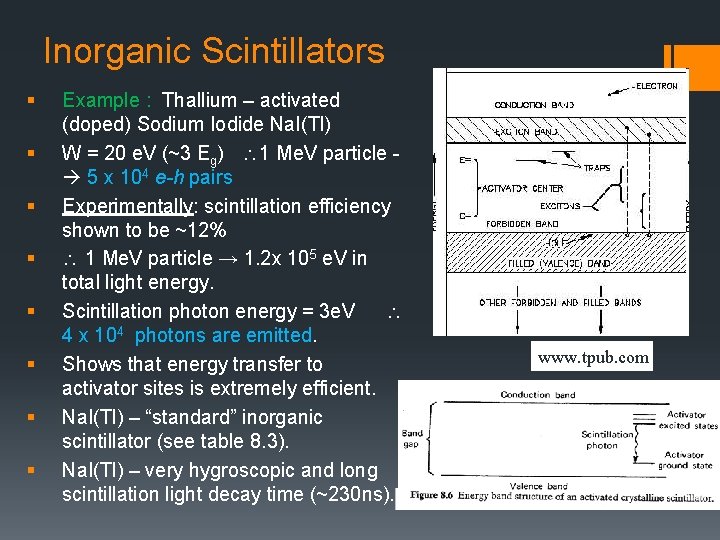 Inorganic Scintillators § § § § Example : Thallium – activated (doped) Sodium Iodide