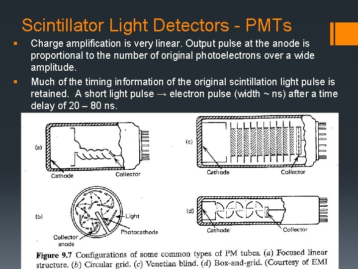 Scintillator Light Detectors - PMTs § § Charge amplification is very linear. Output pulse