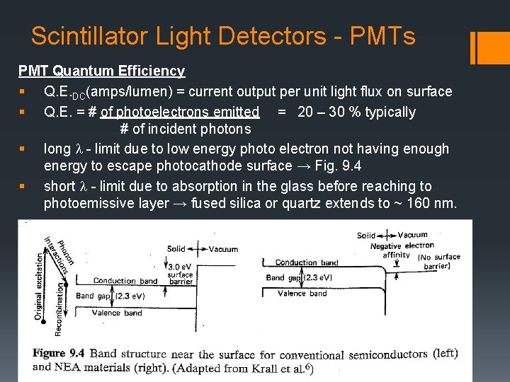 Scintillator Light Detectors - PMTs PMT Quantum Efficiency § Q. E. DC(amps/lumen) = current