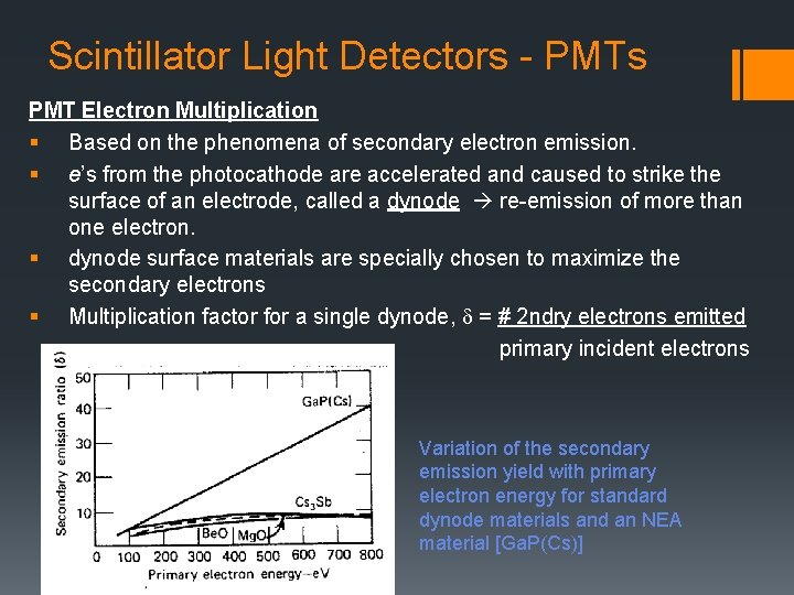 Scintillator Light Detectors - PMTs PMT Electron Multiplication § Based on the phenomena of