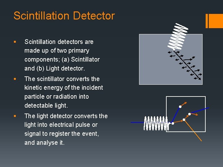 Scintillation Detector § Scintillation detectors are made up of two primary components; (a) Scintillator