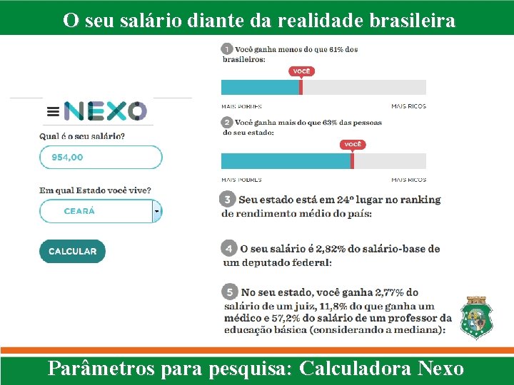 O seu salário diante da realidade brasileira Parâmetros para pesquisa: Calculadora Nexo 