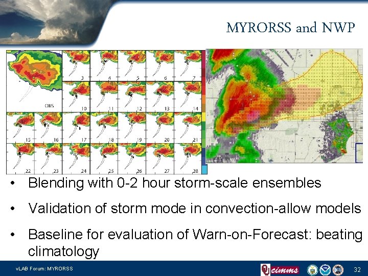 MYRORSS and NWP • Blending with 0 -2 hour storm-scale ensembles • Validation of