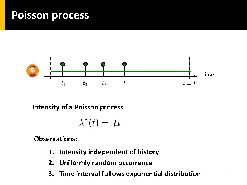 Poisson process time Intensity of a Poisson process Observations: 1. Intensity independent of history