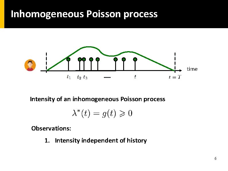 Inhomogeneous Poisson process time Intensity of an inhomogeneous Poisson process Observations: 1. Intensity independent