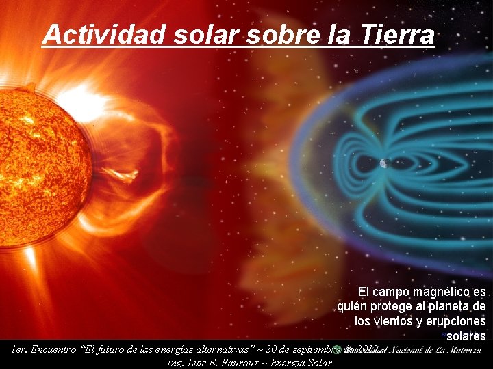 Actividad solar sobre la Tierra El campo magnético es quién protege al planeta de