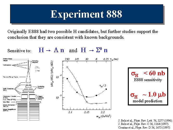 Experiment 888 Originally E 888 had two possible H candidates, but further studies support