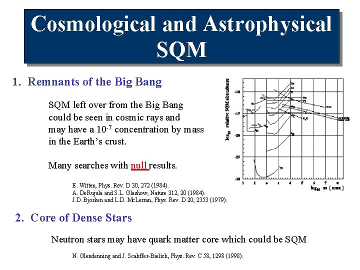 Cosmological and Astrophysical SQM 1. Remnants of the Big Bang SQM left over from