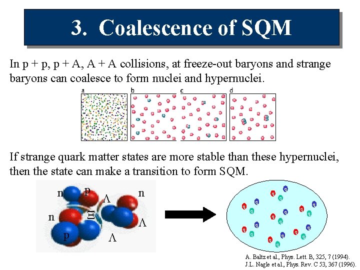 3. Coalescence of SQM In p + p, p + A, A + A