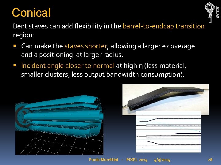 ATLAS Conical Bent staves can add flexibility in the barrel-to-endcap transition region: Can make