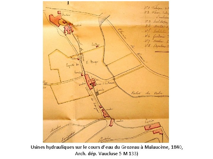 Usines hydrauliques sur le cours d’eau du Grozeau à Malaucène, 1840, Arch. dép. Vaucluse