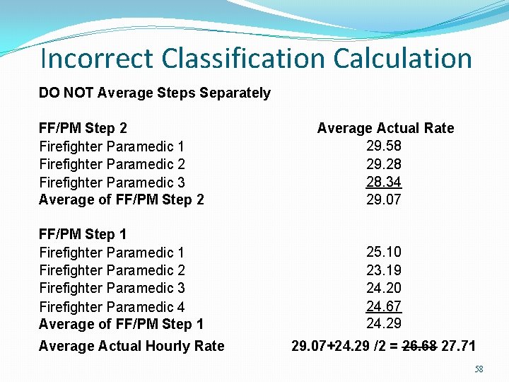 Incorrect Classification Calculation DO NOT Average Steps Separately. FF/PM Step 2 Firefighter Paramedic 1 Incorrect Classification Calculation DO NOT Average Steps Separately. FF/PM Step 2 Firefighter Paramedic 1