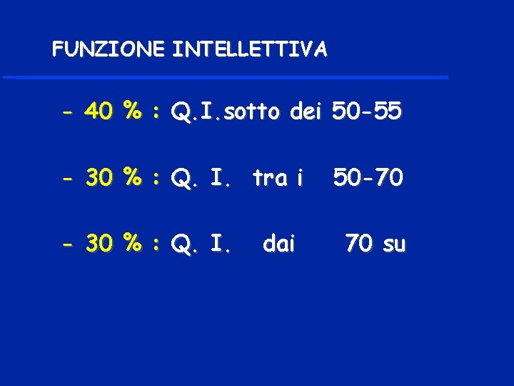 FUNZIONE INTELLETTIVA - 40 % : Q. I. sotto dei 50 -55 - 30