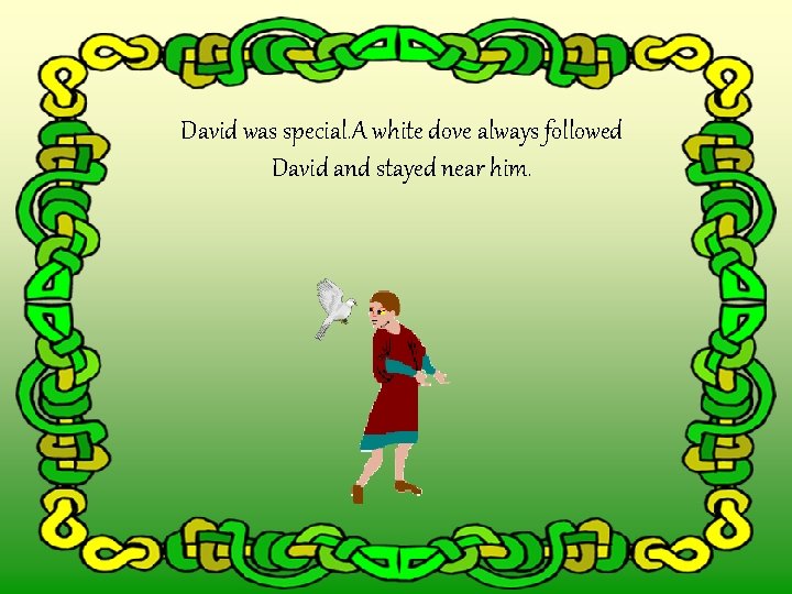 David was special. A white dove always followed David and stayed near him. 