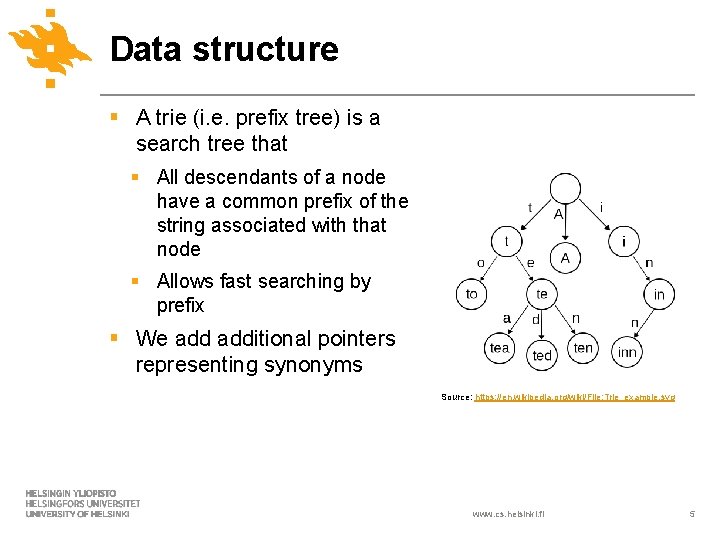 Data structure § A trie (i. e. prefix tree) is a search tree that